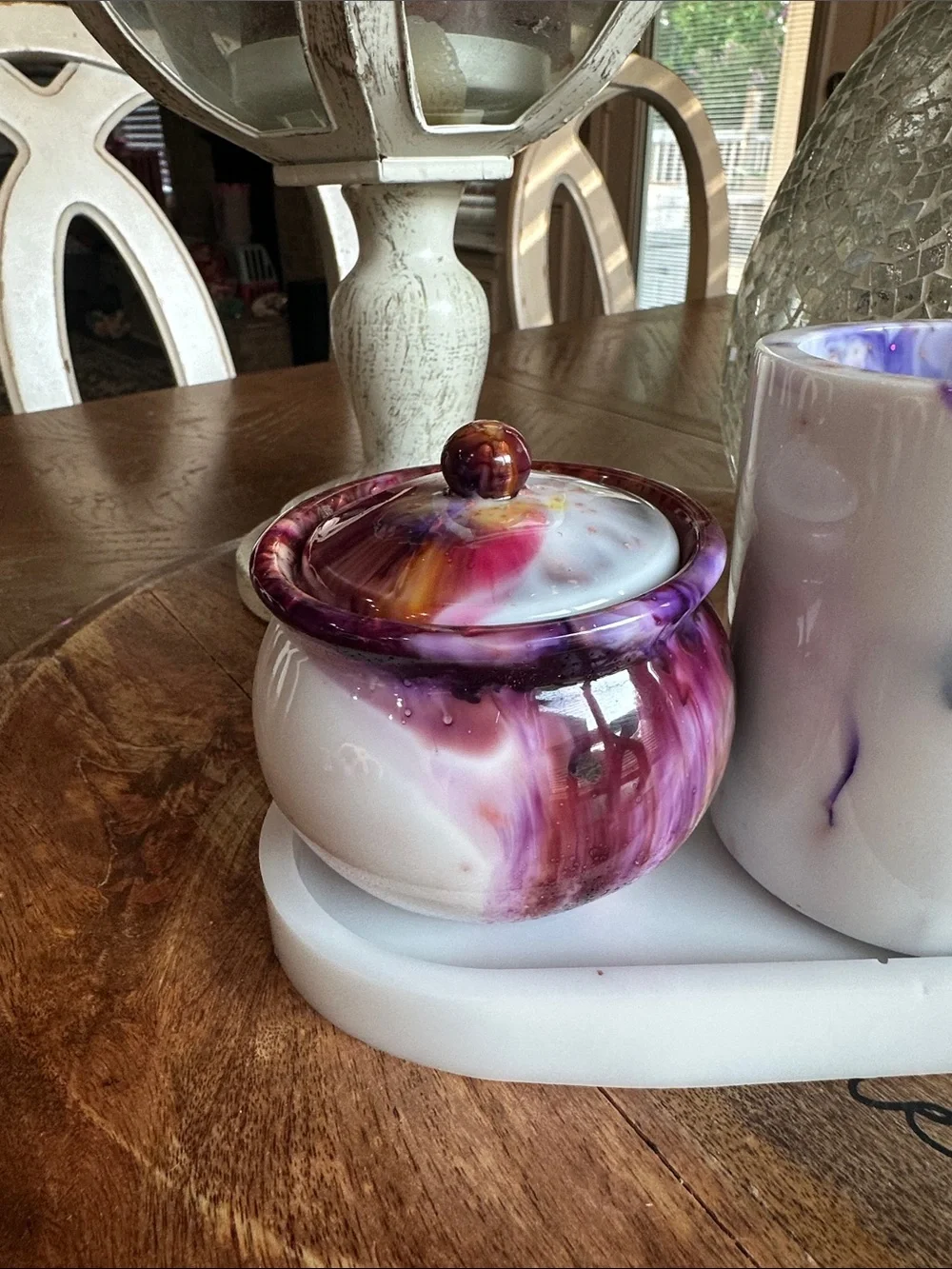 Handcrafted Purple Marble Vanity Tray Set with Jar and Cup